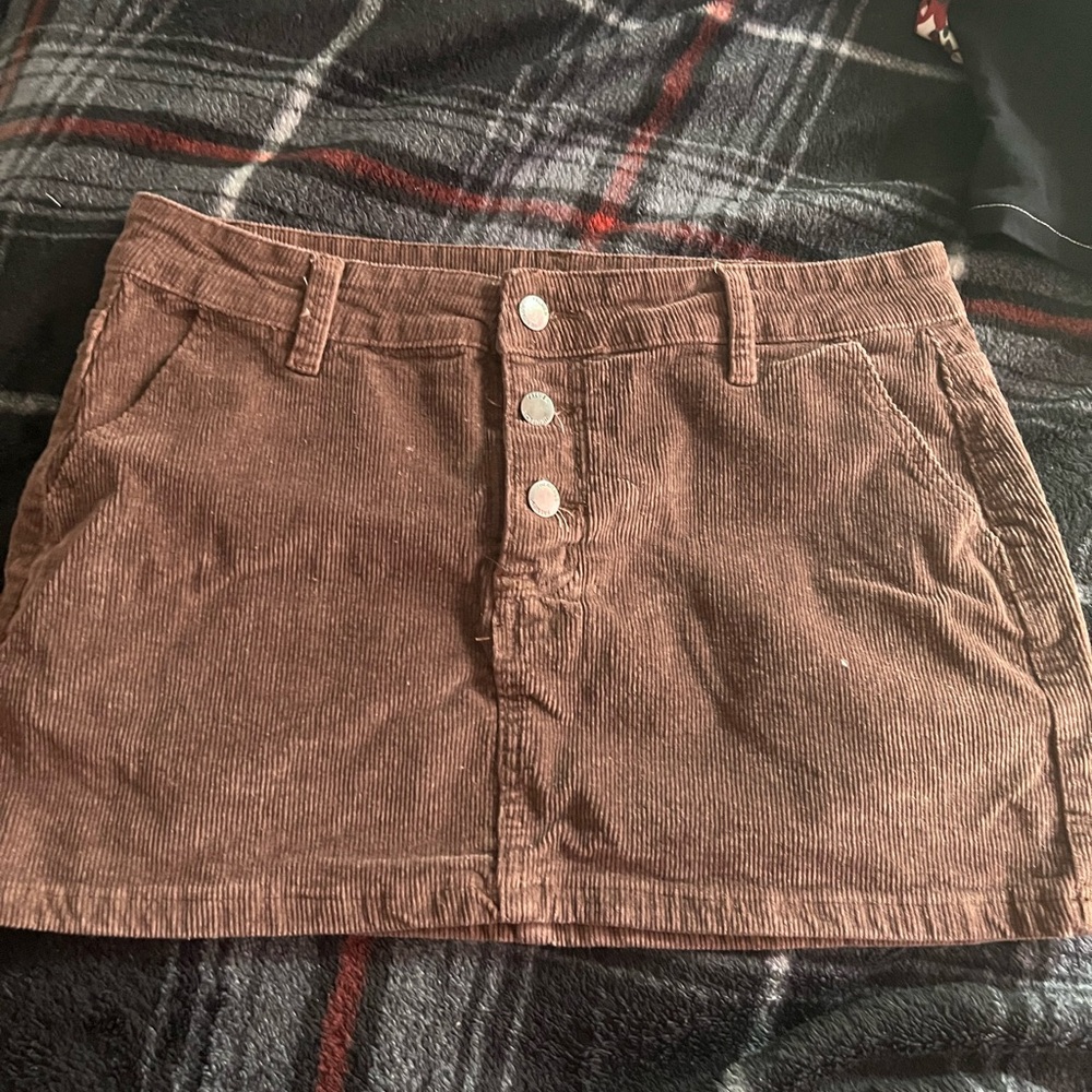 Brown Corduroy Mini Skirt with Button Detail
